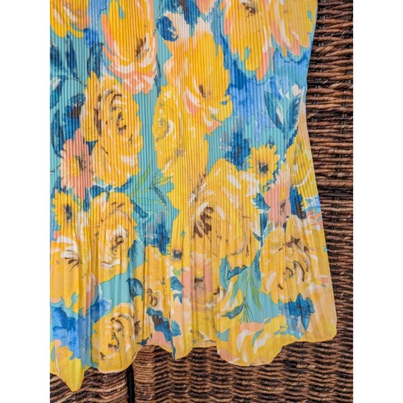 Keren Hart Floral Halter Neck Tie Back Accordian Pleats Artsy Top Womens Medium - Picture 2 of 7